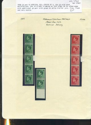 Gb Keviii Mnh Selection Of Coil Stamps Very Scarce