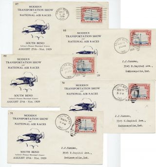 Us 1929 First Flight Cover Set Of 5 Aircraft Auto Show National Air Race South B