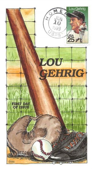 2417 25c Lou Gehrig,  Baseball Bat & Gloves,  Collins H/p Hand Painted [e542627]