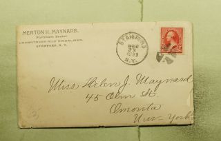 Dr Who 1893 Stamford Ny Fancy Cancel Advertising Furniture Plus Letter E54600