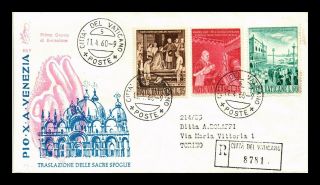 Dr Jim Stamps Transfer Of Relics Pope Pius X Fdc Registered Vatican City Cover