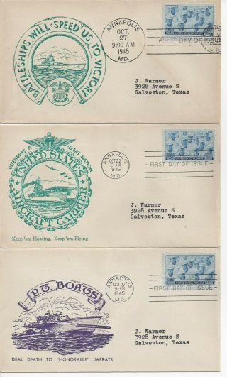 1945 Navy 935 20 First Day Covers with Different Cachets - Variety 3