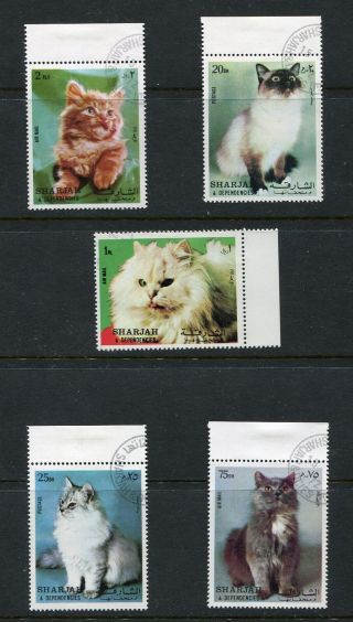 Cats 1972 Sharjah Persian Pets Set Of 5 Stamps