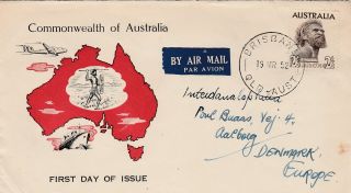 Australia To Denmark Brisbane 2/6 Aborigine Cacheted First Day Cover 1952