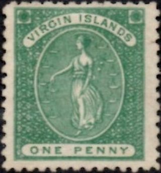 British Virgin Islands 1866 1d Green Sg.  1 (no Gum) Perf.  12 No Wmk