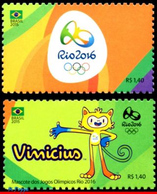 3318 - A,  Ad Brazil 2015 Olympic Games,  Rio 2016,  Emblem,  Mascot,  Stamps Of Sheet,  Mnh