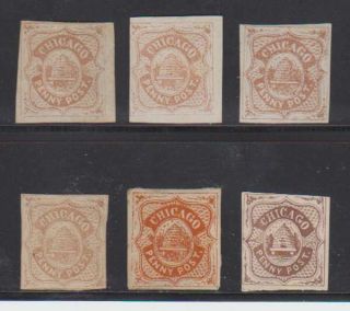 A4885: (6) Us 38l1 Reprint Local Stamps,  Chicago Post