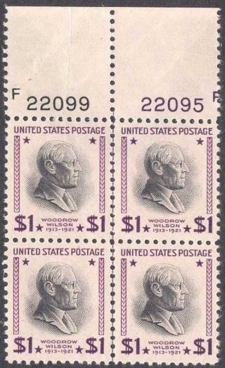 Us Stamp 1938 $1 Woodrow Wilson Plate Block Of 4 Stamps Mnh 832