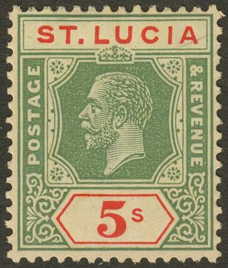 St Lucia 1923 Kgv 5sh Green And Red On Pale Yellow Sg105 Cat £60