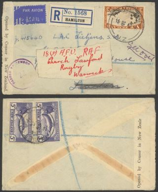 Zealand Wwii 1947 - Registered Air Mail Cover To England - Censor 34820/1