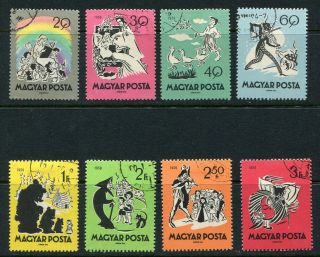 Fairy Tales 1959 Hungary Set Of 8 Stamps.  Teacher Reading Fairy Tales