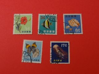 Stamps Ryukyu Sc 58 - 62 1959 Hibiscus Fish Shell Butterfly Jellyfish