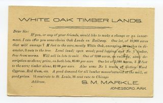 Jonesboro,  Arkansas Postmarked 1892 Government Ux Postal Card Timber Lands