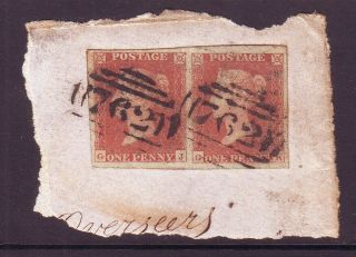 1841 1d Red 4 Margin Pair On Small Piece Good
