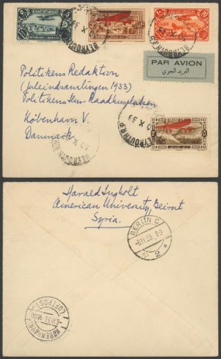 Lebanon 1933 - Air Mail Cover To Copenhagen Denmark 34697/18