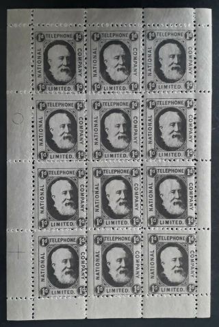 Rare 1881 - 84 Great Britain Block Of 12 National Telephone Company Stamps