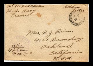 Dr Jim Stamps Wwi Us Army France Soldiers Mail Passed Censor Cover