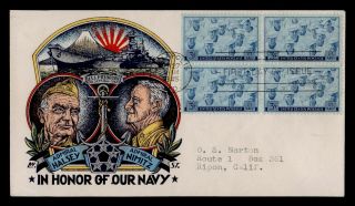 Dr Who 1945 Fdc Navy Military Staehle Wwii Patriotic Cachet Block E51728