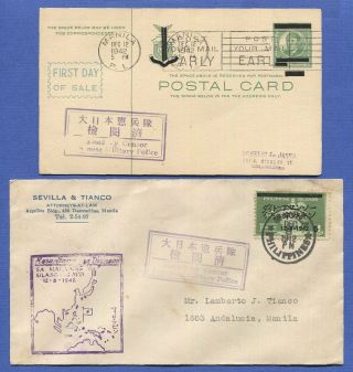 T711 - Philippines 1942 Japanese Occupation Censored Postal Card & Cover,  Fdc 