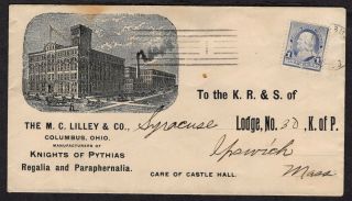 $us Adv Cover,  Sc 219,  Columbus,  Oh,  1893 " Mc Lilley & Co " Knights Of Pythias