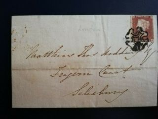 Penny Red On Cover.  With Malteser Cross Salisbury 1843.