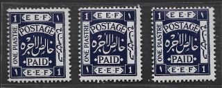 Palestine 1918 3 1pi Plate Errors With Dot Omitted Between " E.  E.  F.  " In Top Panel