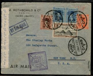 Rothschild Cairo Egypt 1941 Wwii Airmail Cover To York Usa Censor 66 Judaica