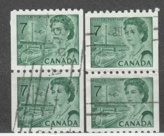 Canada: 549 7c Green Hb Dex Centennial Coil Pairs (x2) Spacing Variety Vf
