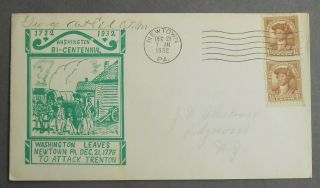 U.  S.  1932 Washington Bicentennial Cover,  Newton,  Pa Cancel,  Postmaster Signature