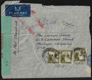 Palestine 1940s Gaza Cover Franked 60 Mils By Air Via Durban South Africa To Usa