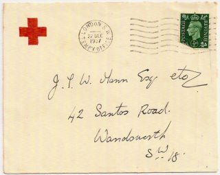 Gb 1937 London Sw Tempy Office Cancel Kgvi 1/2d Red Cross Envelope - Rare