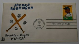 Rare 1982 Jackie Robinson " 1947 - 1957 " Fdc Cover Hand Painted (one Of A Kind?)