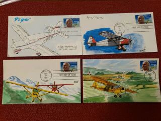 1991 Us Fdc Aviation Piper 4 Hand Painted Cachet Covers Greenlee Ray Bruce