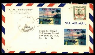 Philippine Islands 1963 Manila Air Mail To York Usa With Manila Bay Sunset