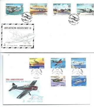 Jersey Stamp Sets Of Air Rally & Aviation History On First Day Covers Thematics