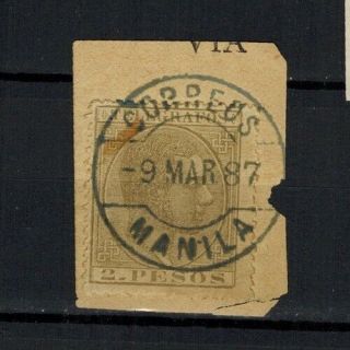 Philippines Stamp - 2p Spanish Telegrafos On Paper W/crisp 1887 Manila Cancel