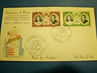 Stunning 1956 First Day Cover Marriage Grace Kelly Prince Ranier 2 Monaco Stamps