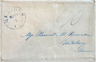 1841 Murdock Meriden Ct Stampless Cover Folded Letter To Bronson Of Waterbury Ct