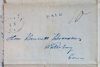 1841 Murdock Meriden Ct Stampless Cover Folded Letter Paid Bronson Waterbury Ct