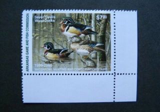 1999 Arkansas State Duck Migratory Waterfowl Stamp Mnhog
