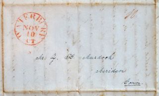 1841 Bronson Waterbury Ct Stampless Cover Folded Letter To Murdock Of Meriden Ct