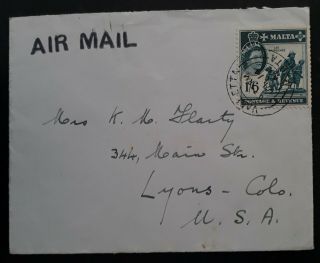 Rare 1960 Malta Airmail Cover Ties 1/6 - Stamp Canc Valletta To Usa