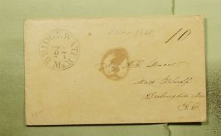 Dr Who 1850 Bridgewater Ma Stampless Paid 10c To Mars Bluff Ny E49413