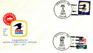 1396 July 1 1971 Postal Service First Day Ernest Pennsylvania