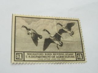 United States 1936 Duck Stamp Rw - 3 With Partial Gum On Reverse