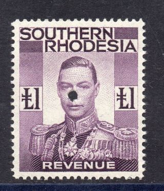 1937 Kgv1 Southern Rhodesia Bft:21 £1 Purple Perf.  Revenue Proof.