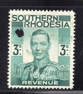 1937 Kgv1 Southern Rhodesia Bft:18 3/ - Blue - Green Perf.  Revenue Proof.