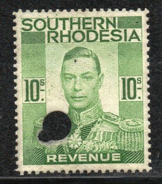 1937 Kgv1 Southern Rhodesia Bft:20 10/ - Green Perf.  Revenue Proof.