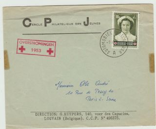 Belgium 1953 Cover To Paris Red Cross Stamp And Imprint