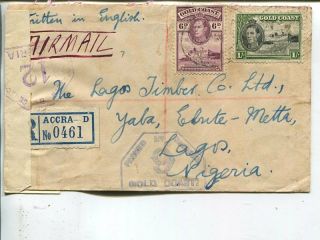 Gold Coast Reg Censor Air Mail Cover To Nigeria 1942